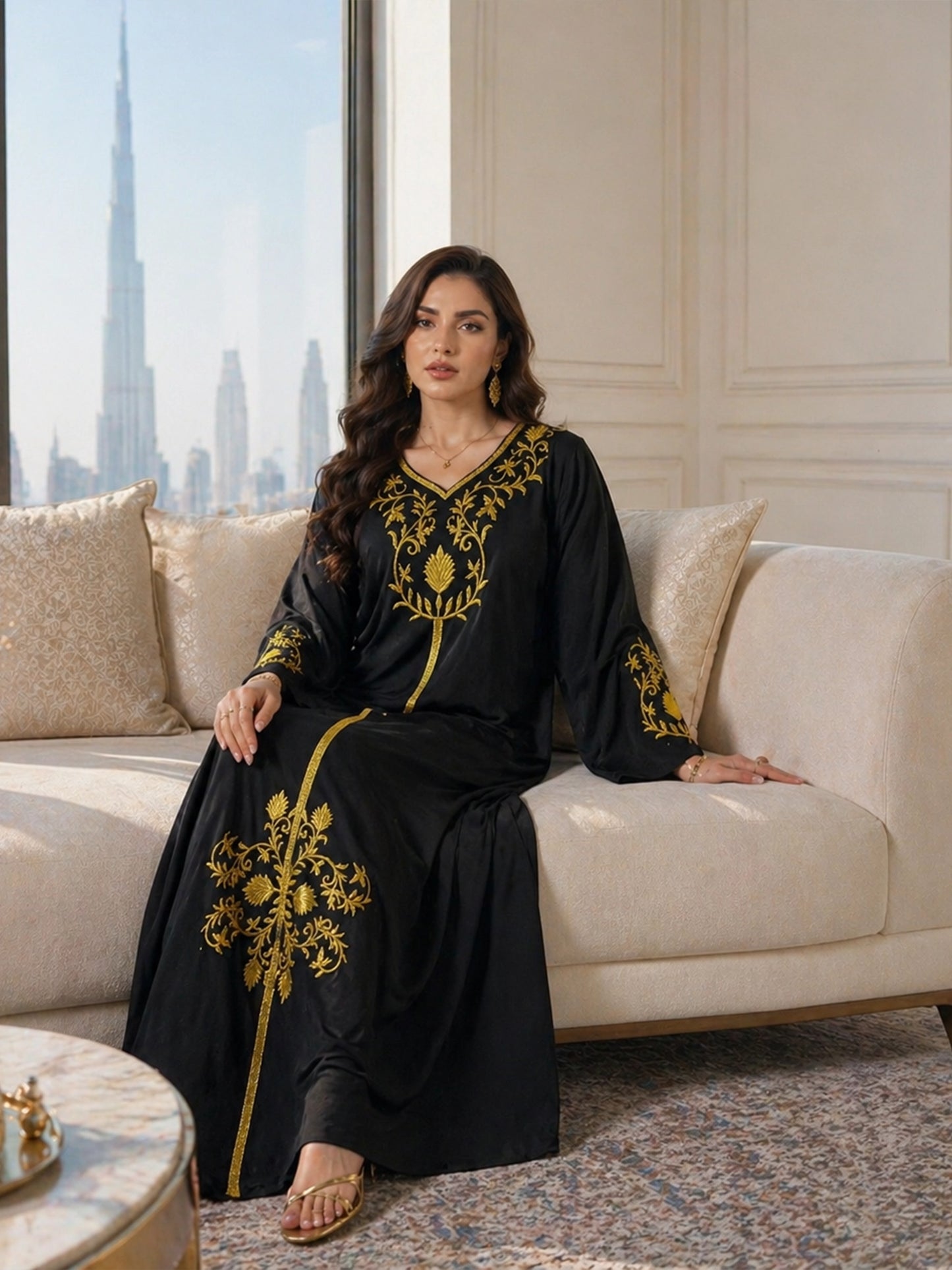 جلابية قطن فخامة الأسود